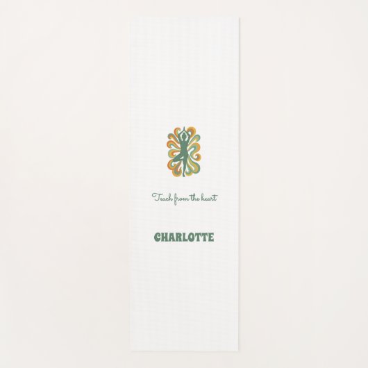Yoga pose swirls retro green orange name slogan yogamat (Voorkant)