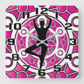 Yoga Pose Tree Ornamental Pink Mandala Vierkante Klok (Voorkant)