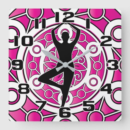 Yoga Pose Tree Ornamental Pink Mandala Vierkante Klok (Voorkant)