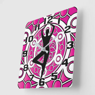 Yoga Pose Tree Ornamental Pink Mandala Vierkante Klok