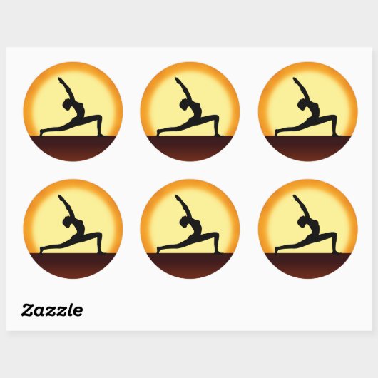 Yoga Pose Vrouw Silhouet Zonsopgang Ronde Stickers (Vel)