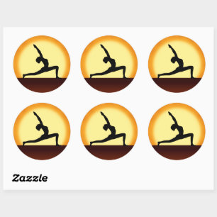 Yoga Pose Vrouw Silhouet Zonsopgang Ronde Stickers