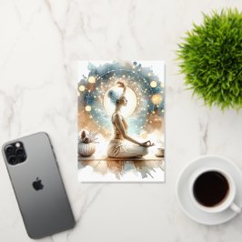 Yoga pose vrouw zittend bruin kalm folie wenskaart