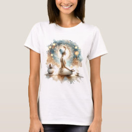 Yoga pose vrouw zittend bruin kalme kunst t-shirt