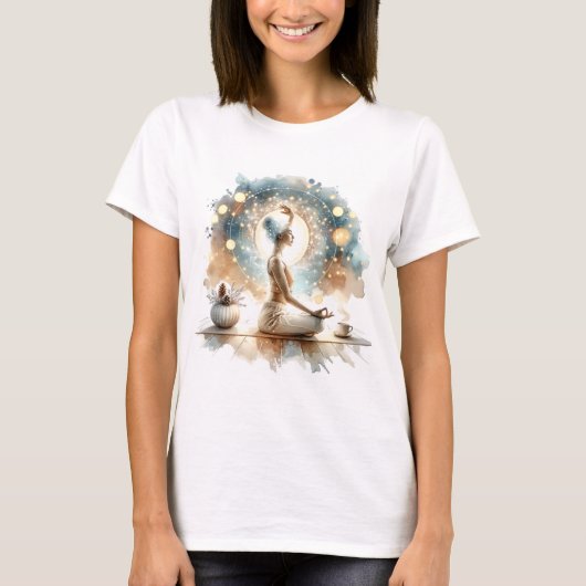 Yoga pose vrouw zittend bruin kalme kunst t-shirt (Voorkant)