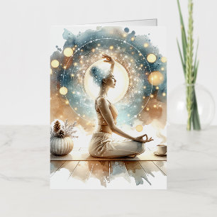 Yoga pose vrouw zittend bruin kalme muur kunst folie wenskaart