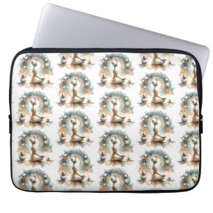 Yoga pose vrouw zittend bruin kalme muur kunst laptop sleeve
