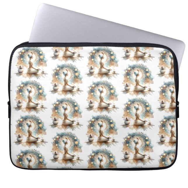 Yoga pose vrouw zittend bruin kalme muur kunst laptop sleeve (Voorkant)