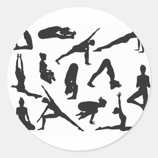 Yoga pose vrouwen silhouetten ronde sticker (Voorkant)