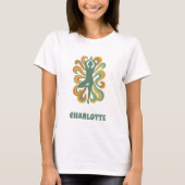 Yoga pose wervelingen retro groen oranje naam t-shirt (Voorkant)