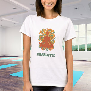 Yoga pose wervelingen retro groen oranje naam t-shirt