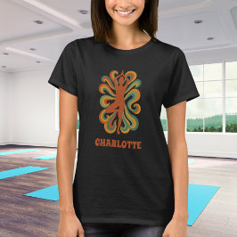 Yoga pose wervelingen retro groen oranje naam t-shirt