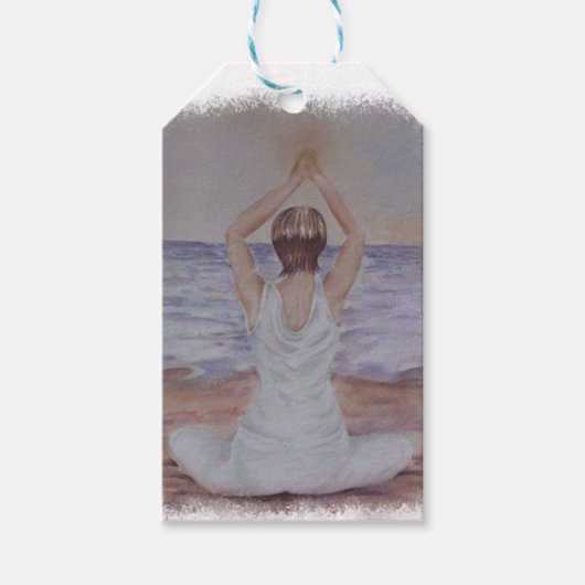 YOGA POSEREN OP HET STRAND CADEAULABEL (Voorkant)