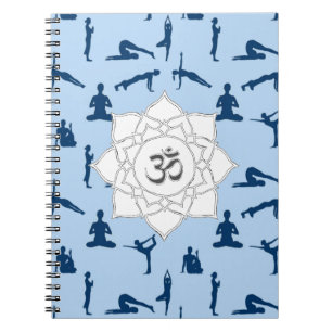 Yoga Poses and Lotus Flower on Blue Notitieboek