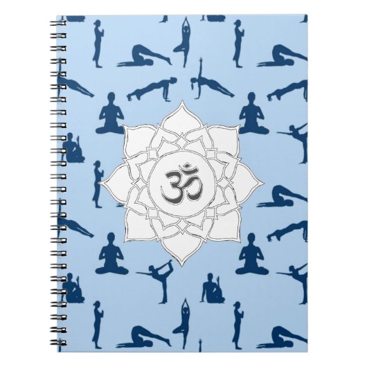 Yoga Poses and Lotus Flower on Blue Notitieboek (Voorkant)