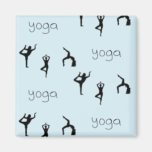 Yoga poses en tekstpatroon op blauw magneet