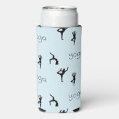 Yoga poses en tekstpatroon op blauw seltzer blikjeskoeler (Seltzer Achterkant)
