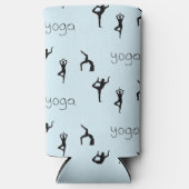Yoga poses en tekstpatroon op blauw seltzer blikjeskoeler (Voorkant)