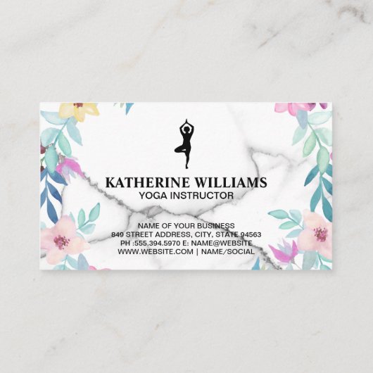 Yoga Poses | Marmer en Elegant Flowers Visitekaartje (Achterkant)