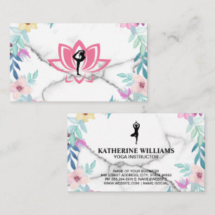 Yoga Poses   Marmer en Elegant Flowers Visitekaartje