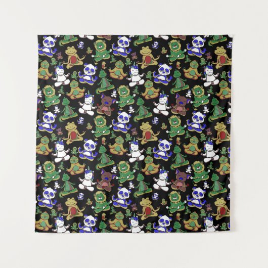 Yoga poses pattern | Yoga seamless pattern 45 Wandkleed (Voorkant)