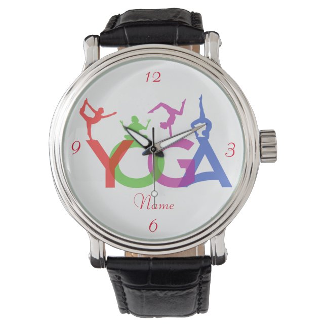Yoga Poses Silhouettes Thunder_Cove Horloge (Voorkant)