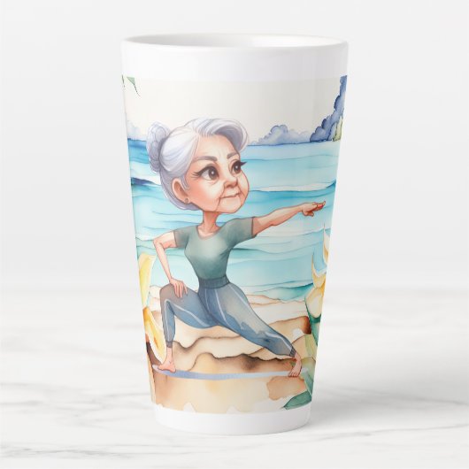 Yoga Positie bij het strand  Latte Mok (Voorkant)