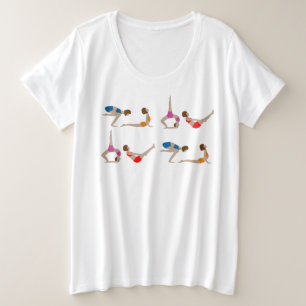Yoga Posities Kleurrijke Vrouwen Oefenen Grote Maat T-shirt