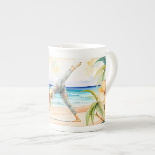 Yoga Position by the beach  Porselein Kop (Voorkant rechts)