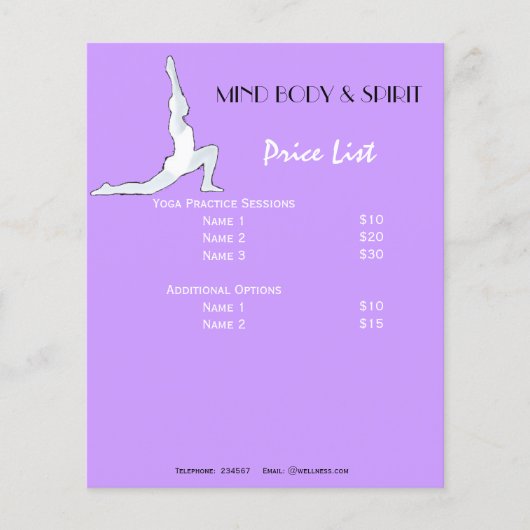 Yoga-prijslijst A5 flyer (Voorkant)