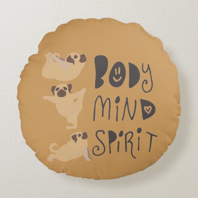 Yoga Pugs Rond Kussen (Voorkant)