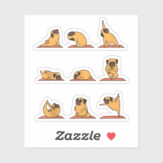 Yoga Puppy Yoga Pug Poses en Meditatie Grappige Pu Sticker (Vel)