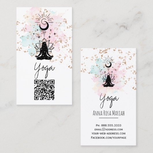 *~*Yoga QR AP33 Regenboog Spirituele Lotus Visitekaartje (Voorkant / Achterkant)