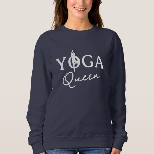Yoga Queen blauwe sweatshirt met pose silhouet (Voorkant)