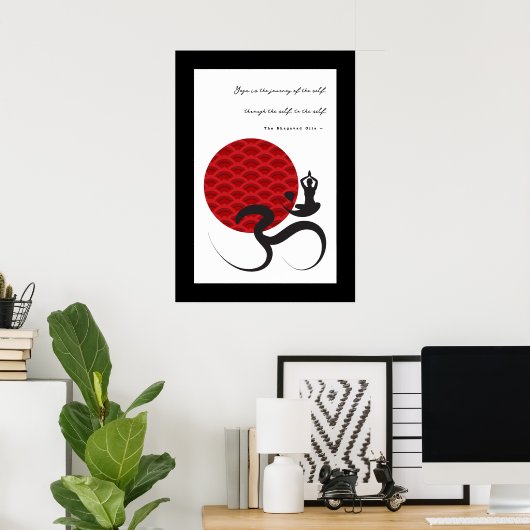 Yoga & Red Sun Om Ohm Symbol Spiritueel Poster (Thuiskantoor)
