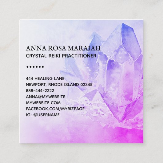 *~* Yoga Reiki Crystal Cluster Healer Amethyst Vierkante Visitekaartje (Achterkant)