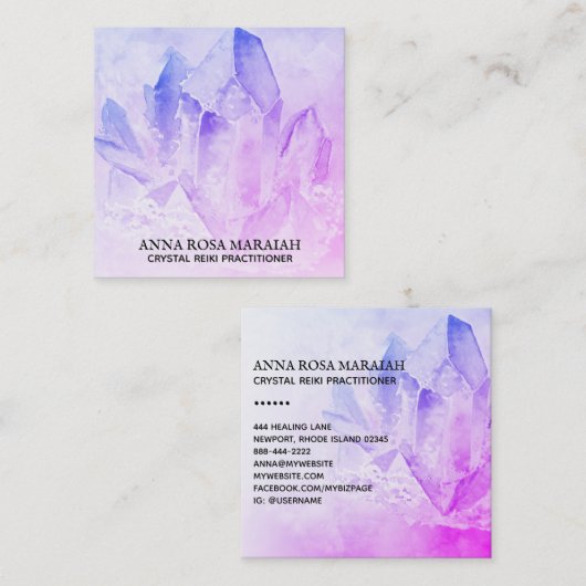 *~* Yoga Reiki Crystal Cluster Healer Amethyst Vierkante Visitekaartje (Voorkant / Achterkant)