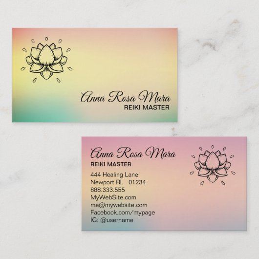 *~* Yoga Reiki Energy Healer Lily Lotus Massage Visitekaartje (Voorkant / Achterkant)