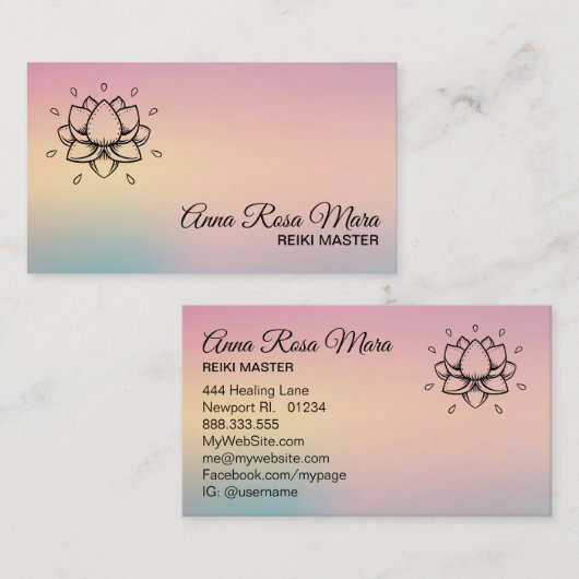 ** Yoga Reiki Energy Healer Lotus Lily Massage Visitekaartje (Voorkant / Achterkant)