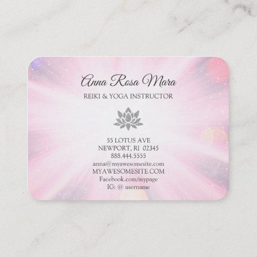 *~* Yoga Reiki Healing Energy Glitter Lotus Rays Visitekaartje (Achterkant)