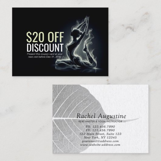 Yoga Reiki Instructeur One-Legged King Pigeon Pose Kortingskaartje (Voorkant / Achterkant)