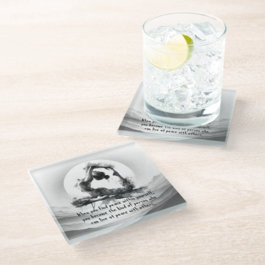 Yoga Reiki One-Legged King Pigeon Pose Waterverf Glazen Onderzetter (Schuin)