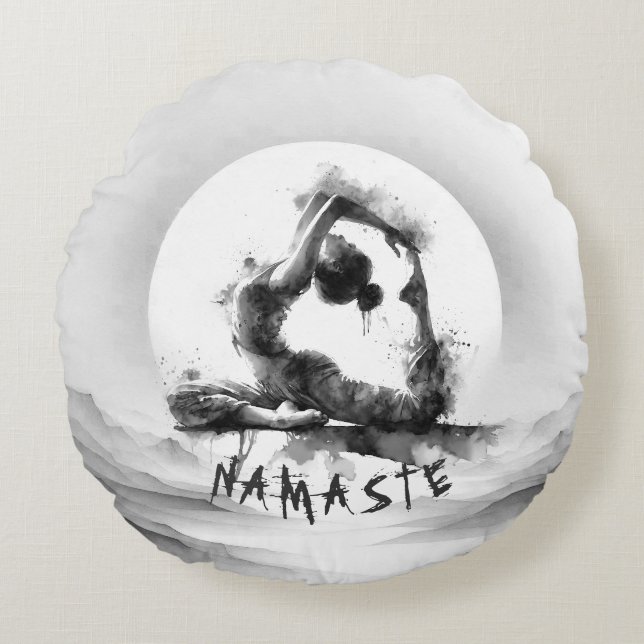 Yoga Reiki One-Legged King Pigeon Pose Waterverf Rond Kussen (Voorkant)