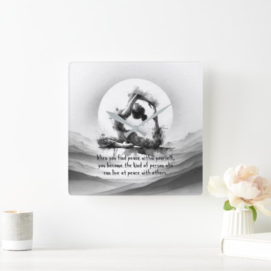 Yoga Reiki One-Legged King Pigeon Pose Waterverf Vierkante Klok (Huis)