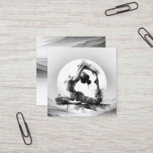 Yoga Reiki One-Legged King Pigeon Pose Waterverf Vierkante Visitekaartje (Voorkant / Achterkant in situ)