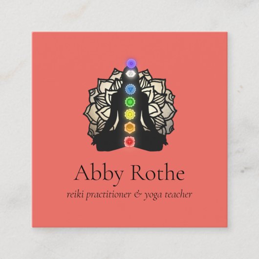 Yoga Reiki Practitioner met Chakra Gold Lotus Vierkante Visitekaartje (Voorkant)