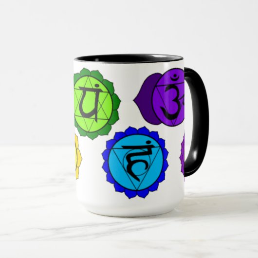 YOGA REIKI SEVEN CHAKRA SYMBOLS ETIKETTERDE MOKKEN (Voorkant rechts)