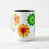 YOGA REIKI SEVEN CHAKRAS SYMBOLS 15OZ TWEE-TONE MO TWEEKLEURIGE KOFFIEMOK (Voorkant links)