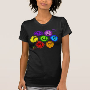 YOGA REIKI SEVEN CHAKRAS SYMBOLS BLACK T-SHIRT. T-SHIRT