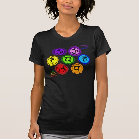 YOGA REIKI SEVEN CHAKRAS SYMBOLS BLACK T-SHIRT. T-SHIRT (Voorkant)